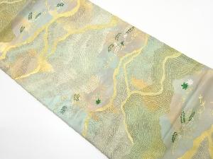 アンティーク　霞に草花模様織り出し袋帯（着用可）